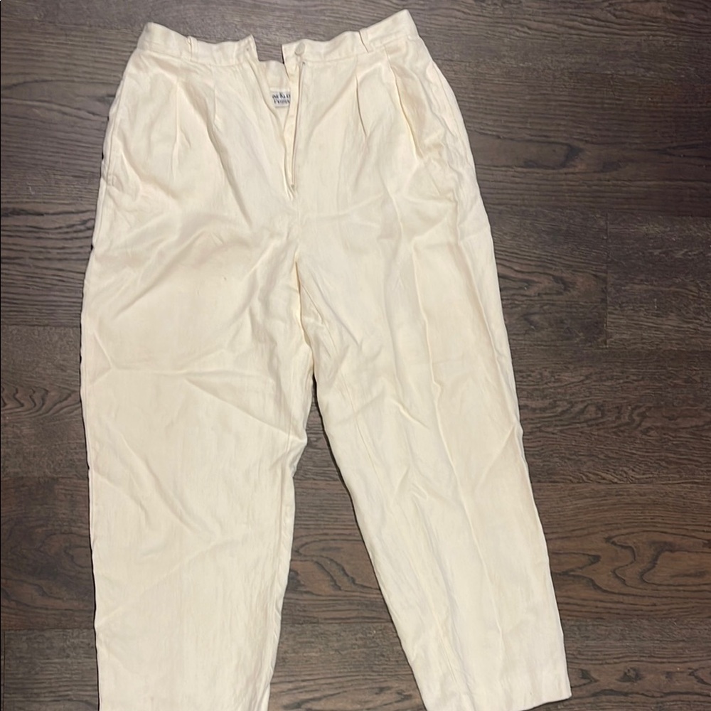Cream High-Waisted Chinos with Pleats